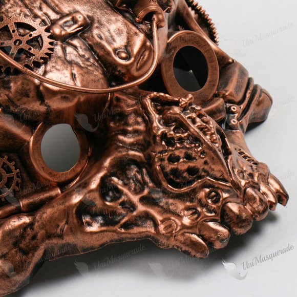 Steampunk Ghost Skull Masquerade Face Mask Copper - Picture 4 of 4